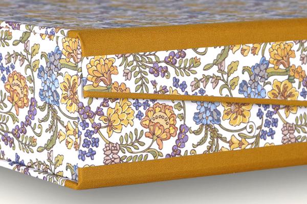 Archival box "Otti", flowers yellow - blue, handmade box